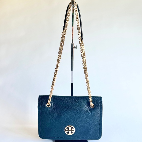 Tory Burch Black Pebble Genuine Leather Shoulder Bag Crossbody Bag - Picture 1 of 16